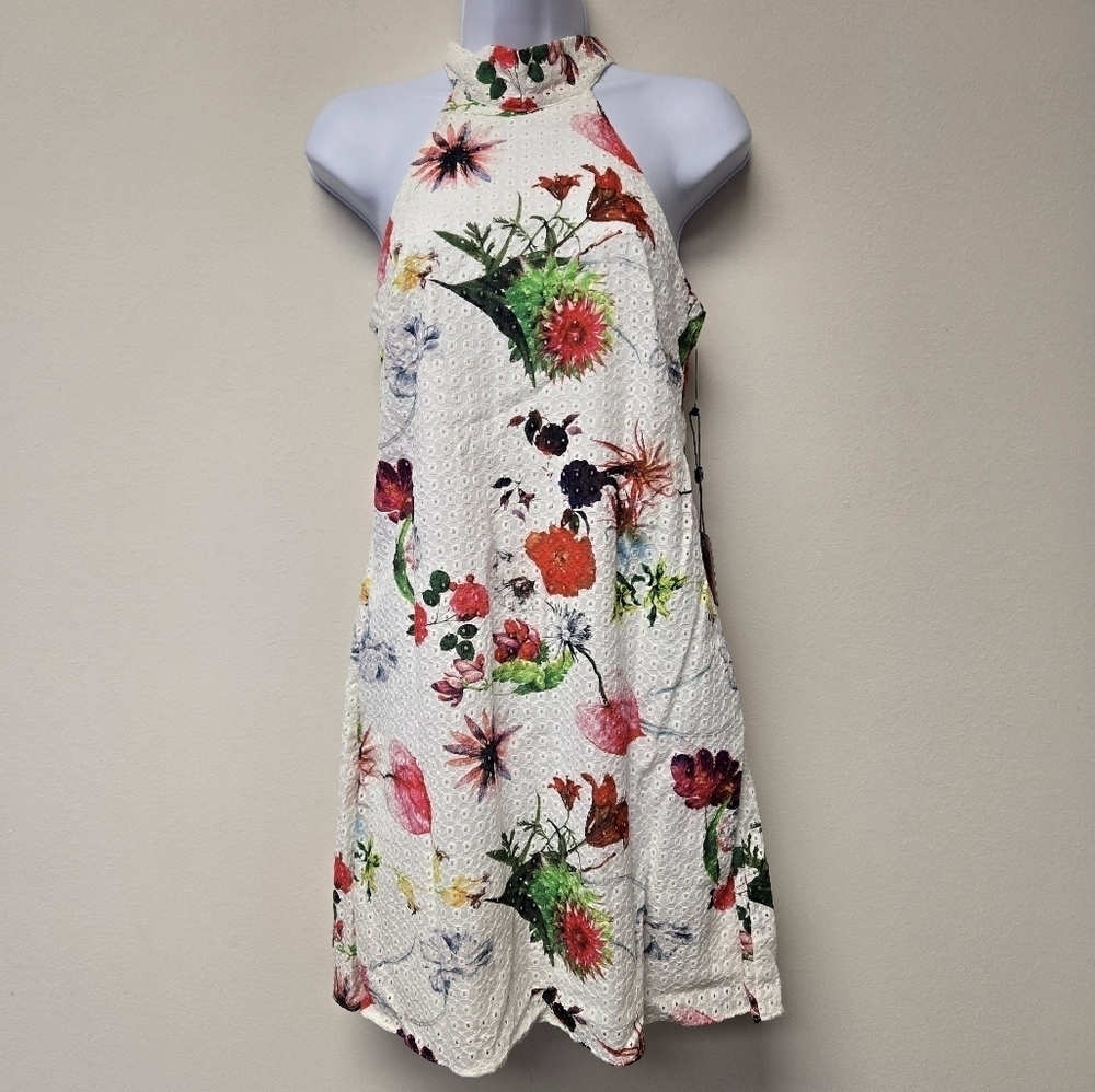 Laundry by Shelli Segal Floral Eyelet Halter Dress White 0 - Picture 4 of 13